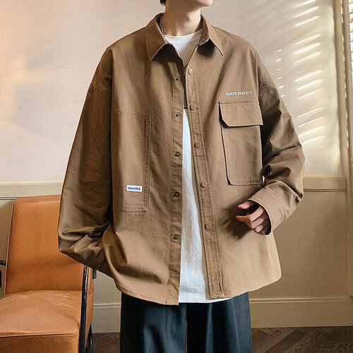 Men's shirt jacket spring high quality youth new style frock cardigan Japanese casual Hong Kong style spring clothes
