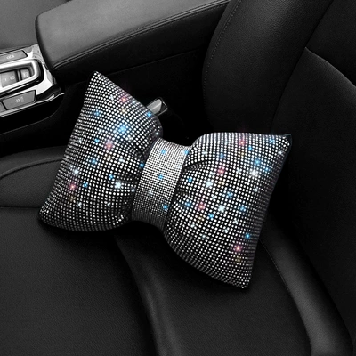 Car supplies wholesale car neck pillow pillow pillow female multicolor full diamond car headrest waist (Headrest) - white-diamond-gypsophila-simple-headrest-one