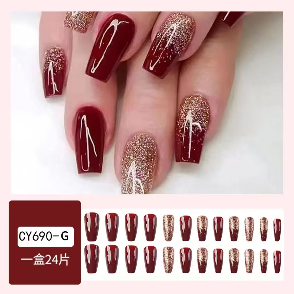 Desgaste de uñas falso transfronterizo de uñas de longitud media pieza de uñas desmontable pieza de uñas producto terminado uñas al por mayor