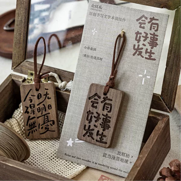 Wooden pendants can be customized with text, artistic youth series vintage handwritten blessing words for decorating bags and keychains