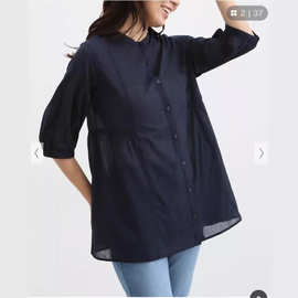 十三行韩国TH女装原单夏季新款圆领中袖单排扣开衫薄款纯棉衬衫