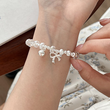 925纯银水晶蝴蝶结小球手链女简约手工设计甜美气质手环B6065