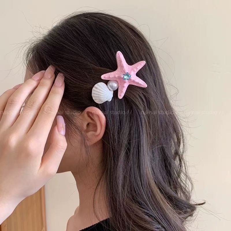 ロマンチックな島!ヒトデ胡蝶蘭ヘアピン!海辺のリゾート風サイドクリップ模擬花ヘアアクセサリーヘアツイスター|undefined