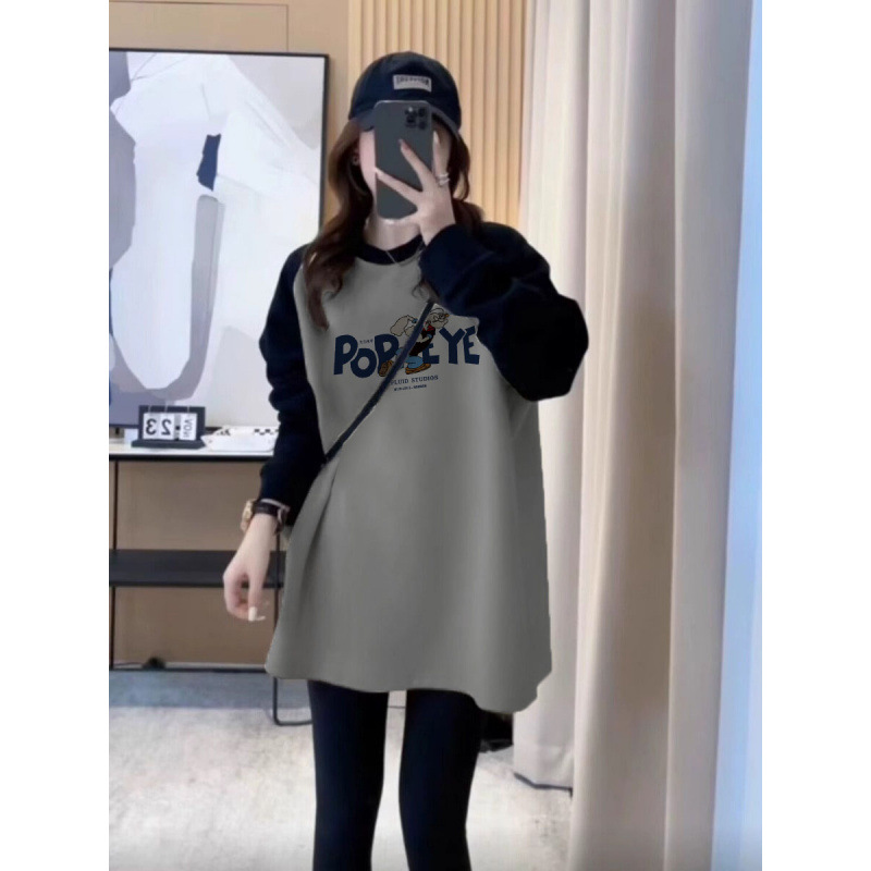 24年长袖T恤打底衫女秋冬加绒中长款遮屁股洋气搭配鲨鱼裤的上衣
