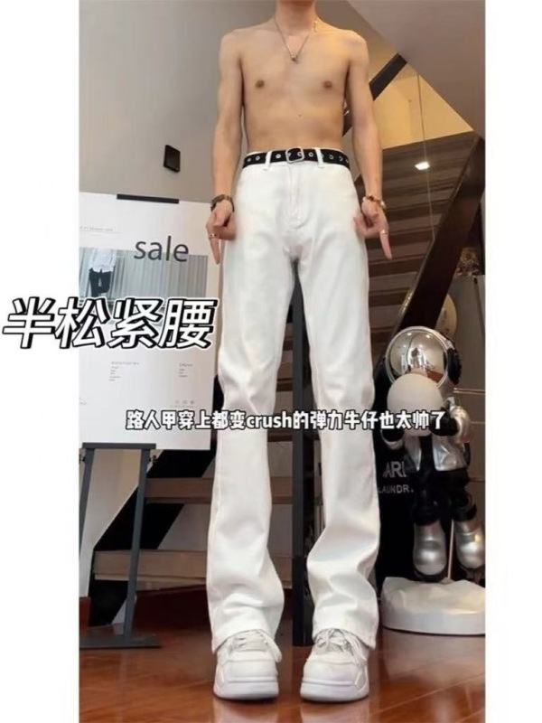 烟灰色牛仔裤男款春秋款2025新款夏季美式高街裤子修身直筒微喇裤|undefined