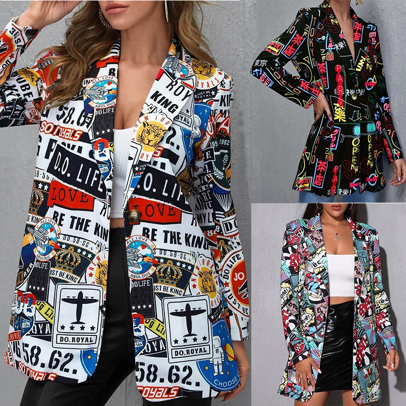 Women's Fashion Printing Single Breasted Coat Blazer display picture 1