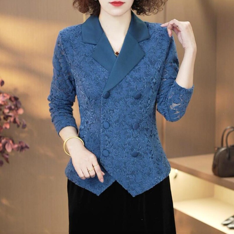 Elegant suit-collar jacquard double-breasted cardigan, 2026 spring new style, stylish and slimming, suitable for middle-aged mothers