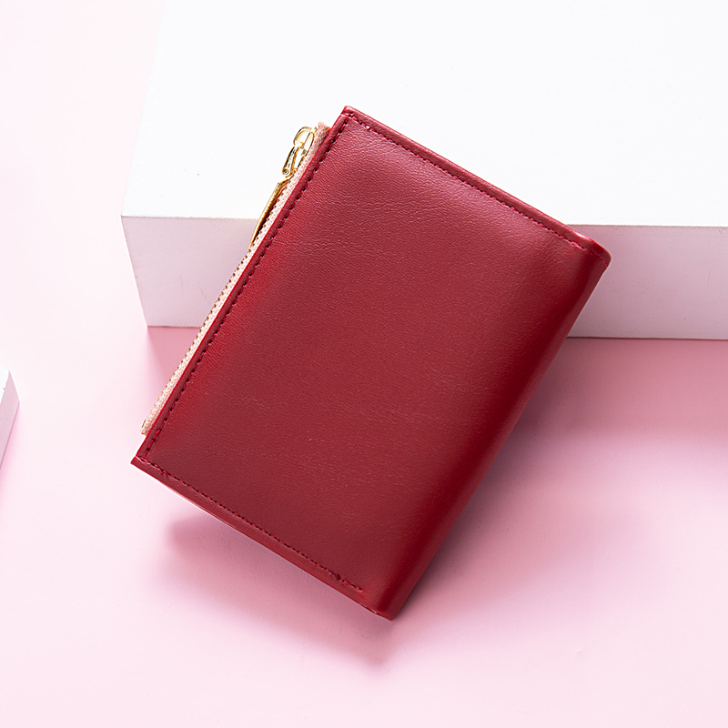 Small Short Zipper Two Fold Solid Color Women's Wallet Korean Edition_voghion.com