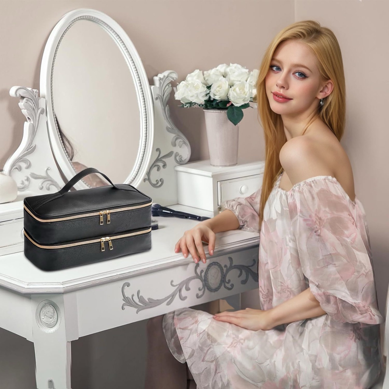 국경을 넘는 다기능 헤어드라이어 수납 가방, 이중 레이어 뷰티 컬링 아이언 스타일링 도구 수납 가방, 여성용 가방, 아마존