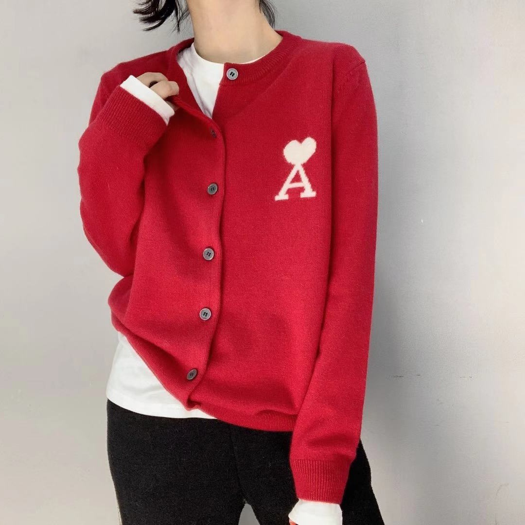 2021春季新款羊毛衫女圓領愛心刺繡針織開衫寬松顯瘦羊絨毛衣外套