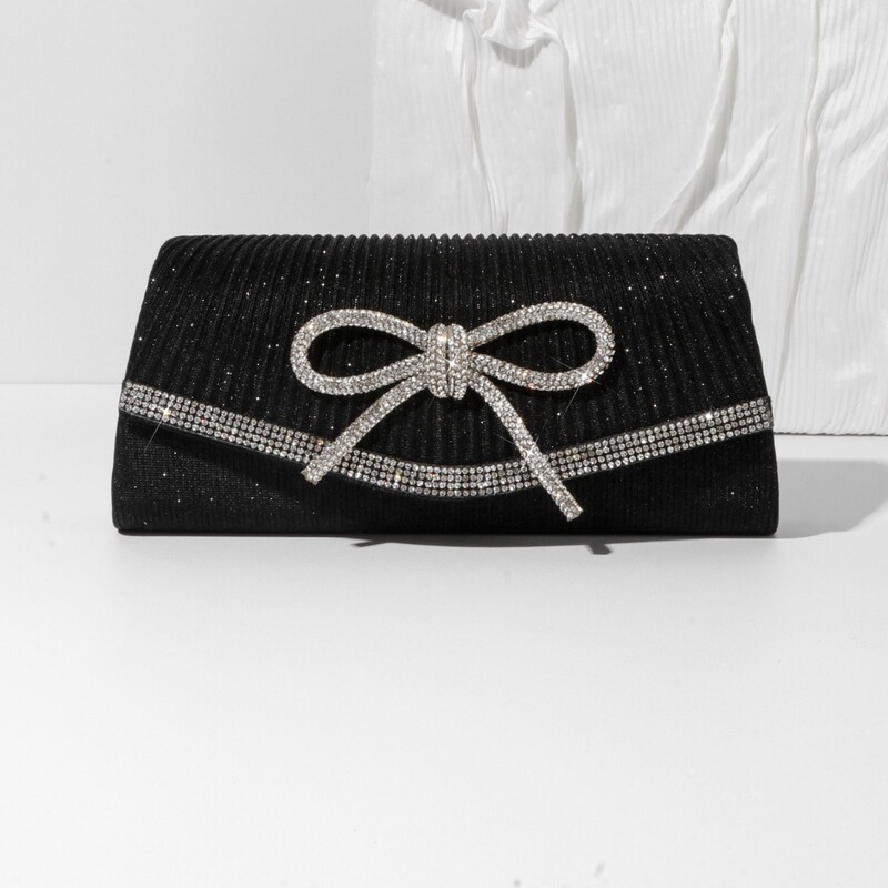 Cross-Border In-Stock European and American Style Fashion New Evening Bag with Rhinestone Bow, Glitter Clutch Bag, Chain Crossbody Bag Cross-Border In-Stock European and American Style Fashion New Evening Bag with Rhinestone Bow, Glitter Clutch Bag, Chain Crossbody Bag