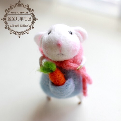 7L8K Wool Felt Poke Needle Felt Handmade DIY Backpack White Mouse Hamster Pendant Material Package Set