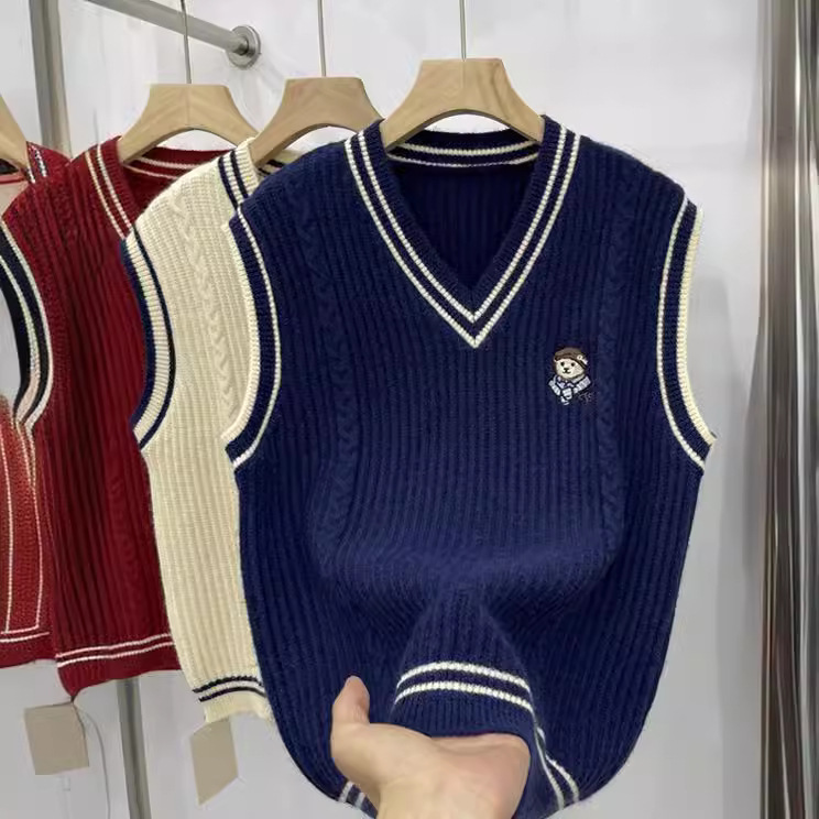 24 Dongpuyuan estilo de arte retro chaleco de tejido de mujer collar en V tipo suelto