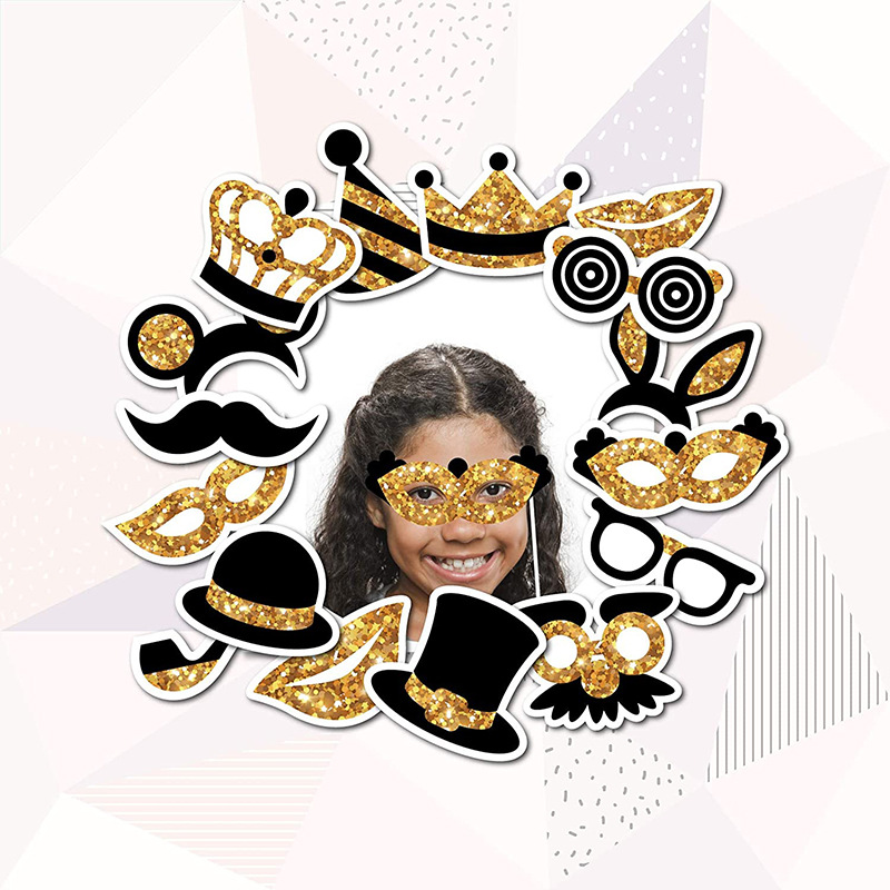 Loose Gold powder wedding Bride party recepción juego divertido ambiente gafas de boda boca conjunto de 16 piezas accesorios de la foto