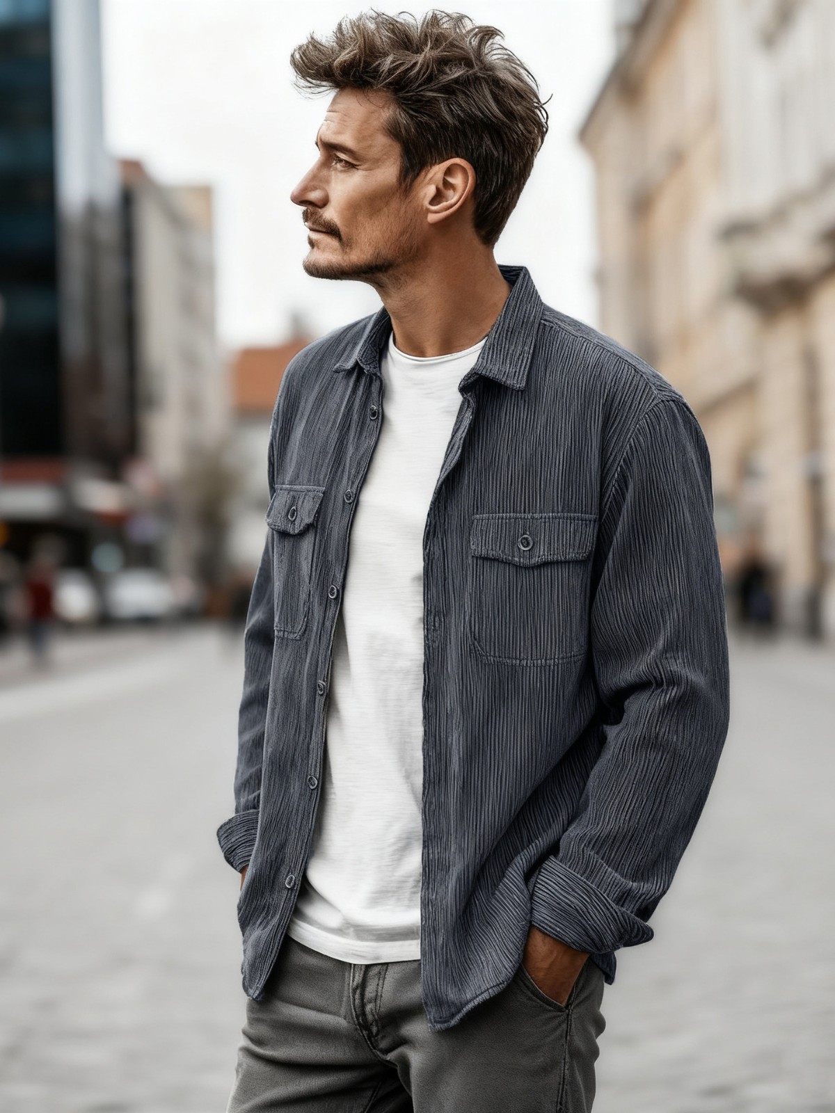 Camisas de pana en otoño e invierno, moda masculina, calle alta, cardigan de botón, abrigo de rayas, exportación transfronteriza masculina