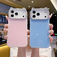 日韩纯色闪粉壳适用iPhone16pro max手机壳苹果17水钻镜头壳14/15