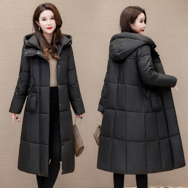 Chaqueta larga de algodón encapuchado para mujeres invierno 2024 nuevo estilo coreano suelto engrosado y cálido abrigo de temperamento de la madre