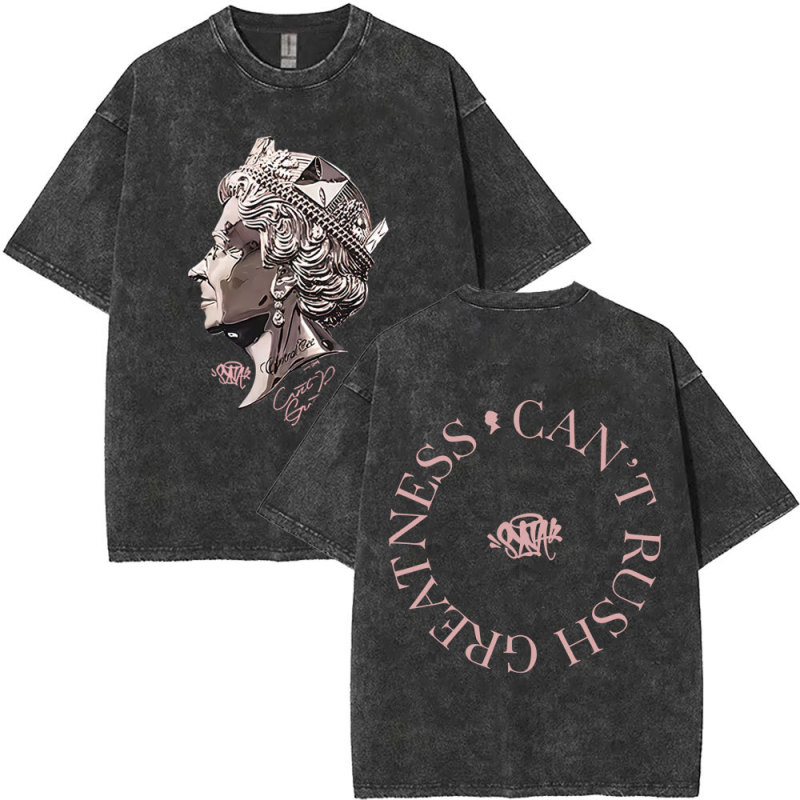 Washed Vintage Rapper Central Cee Can'T Rush to Be Great Graphic T-Shirt for Men and Women Hip-Hop Fashion Trend