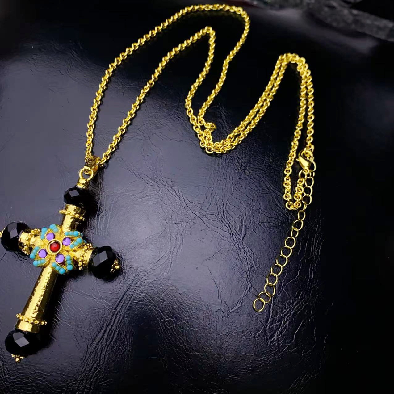 Collana con pendente a croce in cristallo retro donna double face_voghion.com