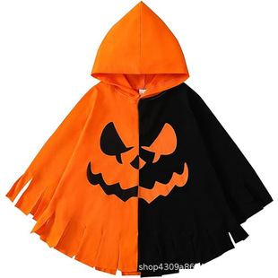 Halloween Cloak Pumpkin Bat Carnival Kidsren's Costume Hooded Color Matching Cospla Y Funny Kidsren's Clothing