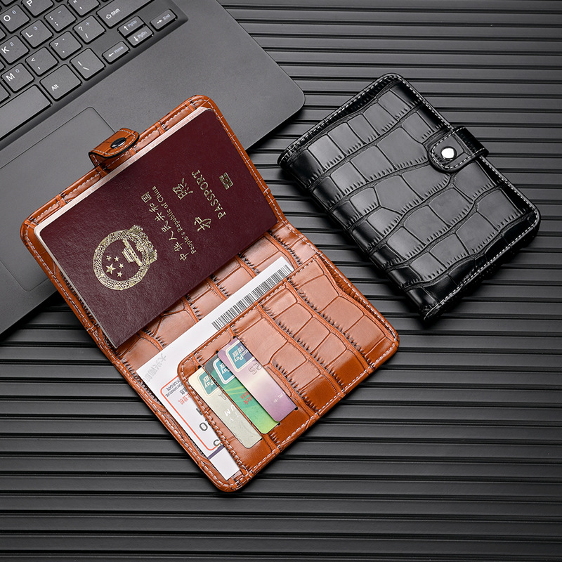 Nuevo bolso de pasaporte con cepillo antirrobo, patrón de cocodrilo, clip de billete universal, bolso de almacenamiento de documento de viaje portátil tres en uno