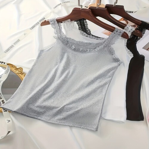Hot-selling lace-trimmed camisole for women—summer high-elasticity plus-size outerwear base layer.