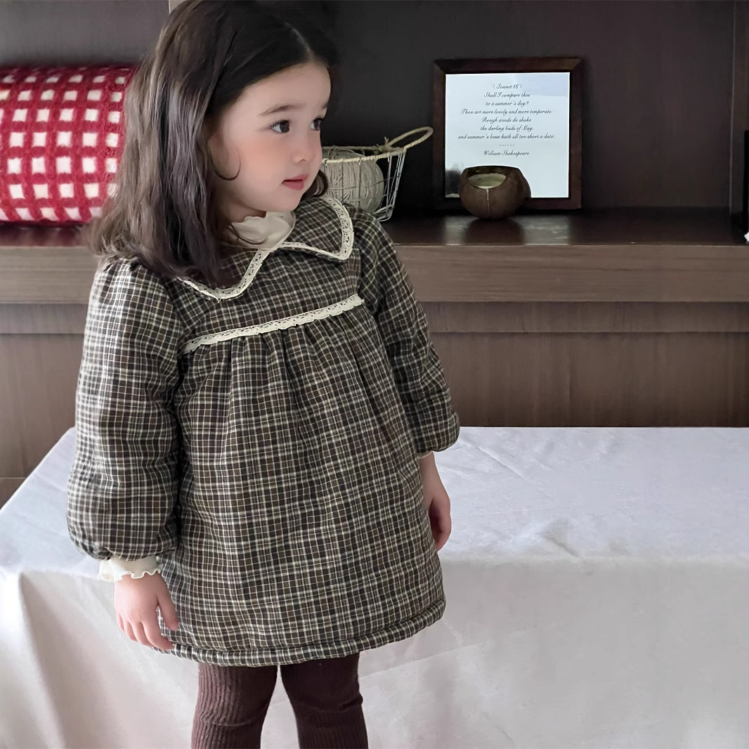 Invierno infantil de lana vestido a cuadros vestido de bebé 2024 ropa de invierno coreana ropa infantil vestido de niñas grueso image 7