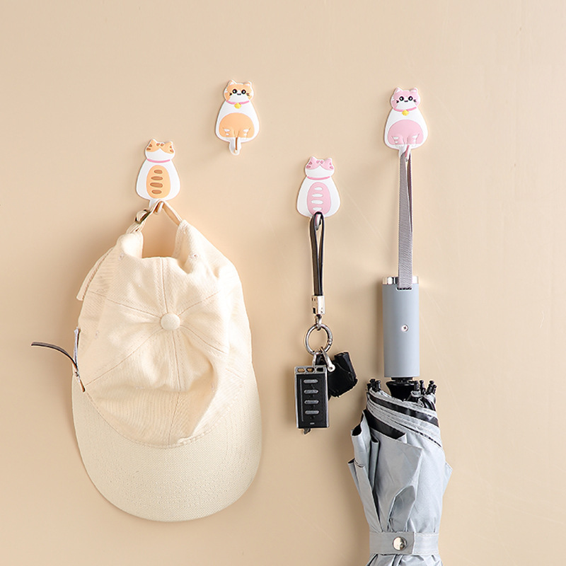 Cat No Trace Glue Hook Decorative Practical Glue Sticker Punch-Free Entrance Bathroom Bathroom Door Rear Kitchen Wall Cartoon