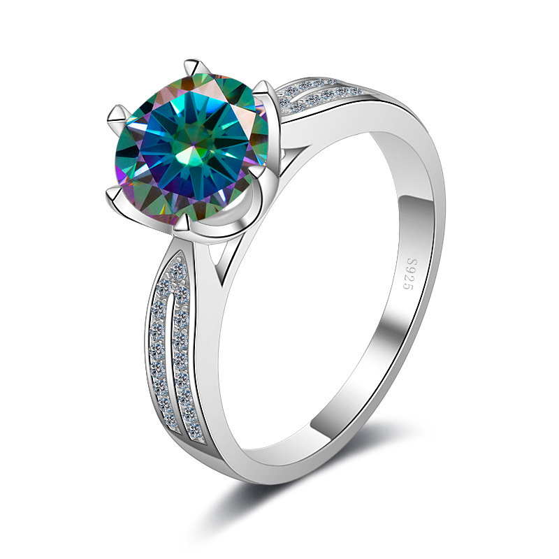 Anillo de color de tres quilates blanco incrustado con mosaico rosa azul verde mosaico con certificado de lápiz lateral