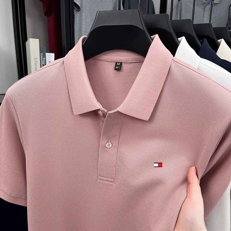 American Big-Name Tomny Genuine Men's Short-Sleeved T-Shirt Pure Cotton Lapel Polo Shirt Summer Long-Staple Cotton T-Shirt for Men