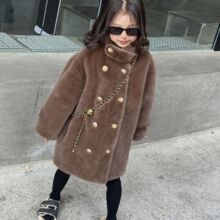 女童水貂外套仿皮冬季新款儿童保暖皮毛一体中长款毛毛皮草大衣棉