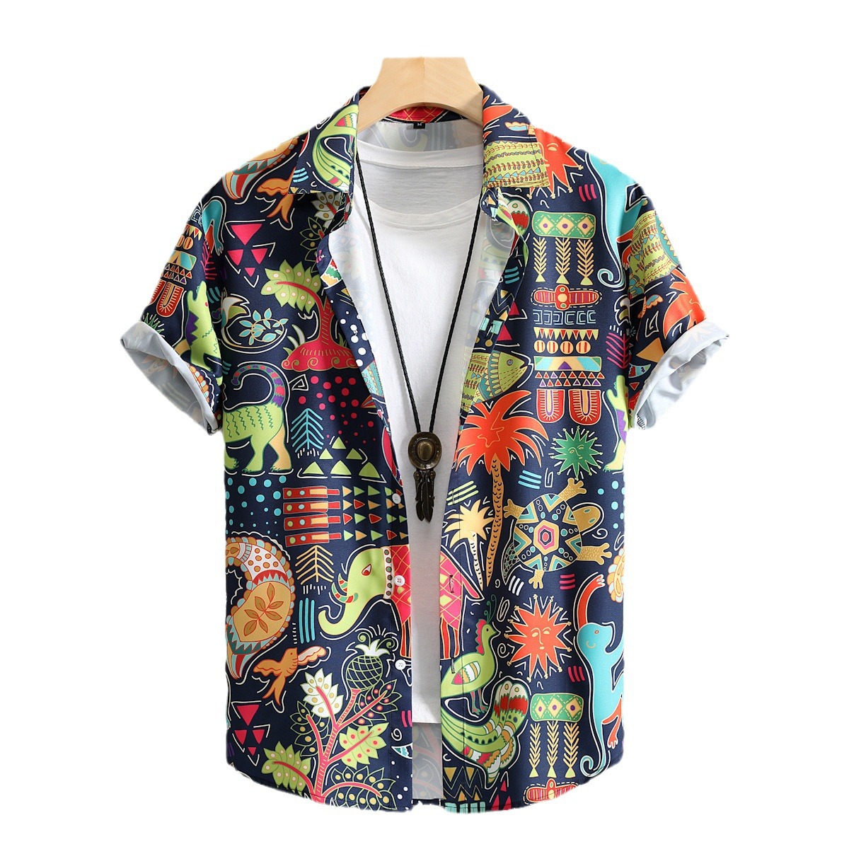 Verano nueva camisa de los Hombres estilo étnico retro dinosaurio Coco digital impreso camisa de manga corta 2023