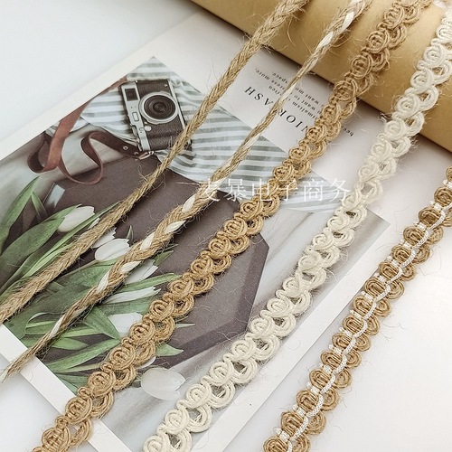 Narrow 2-meter roll kindergarten environmental creation material handmade DIY decorative cotton and linen rope woven edge ribbon