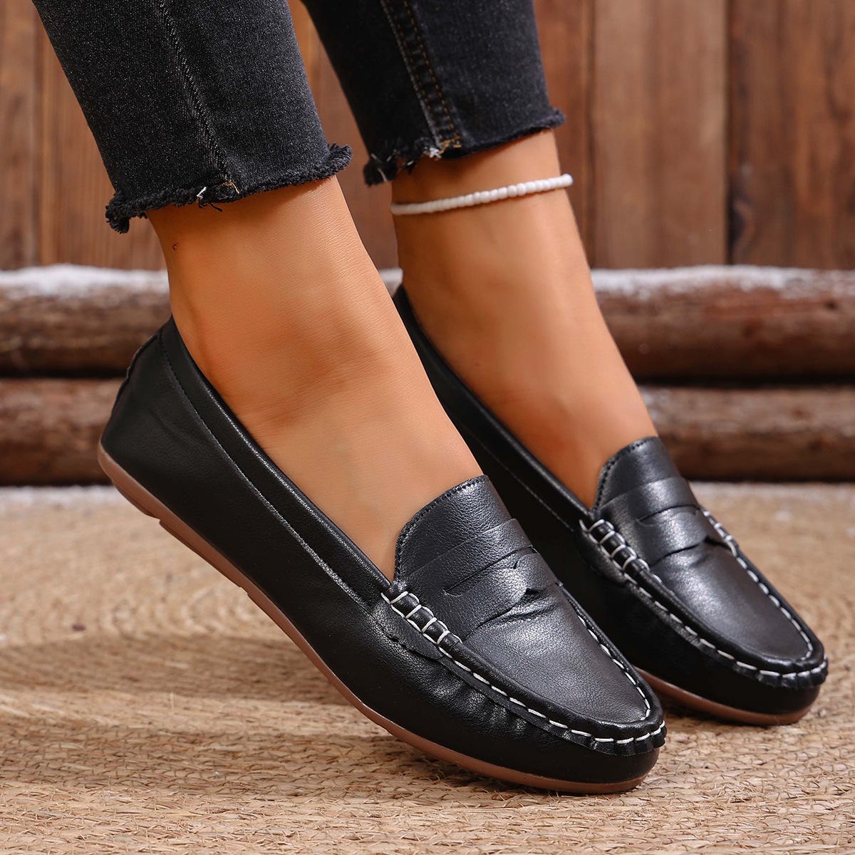 Mocasines Planos para Mujer de Cuero Sintético para Banquetes