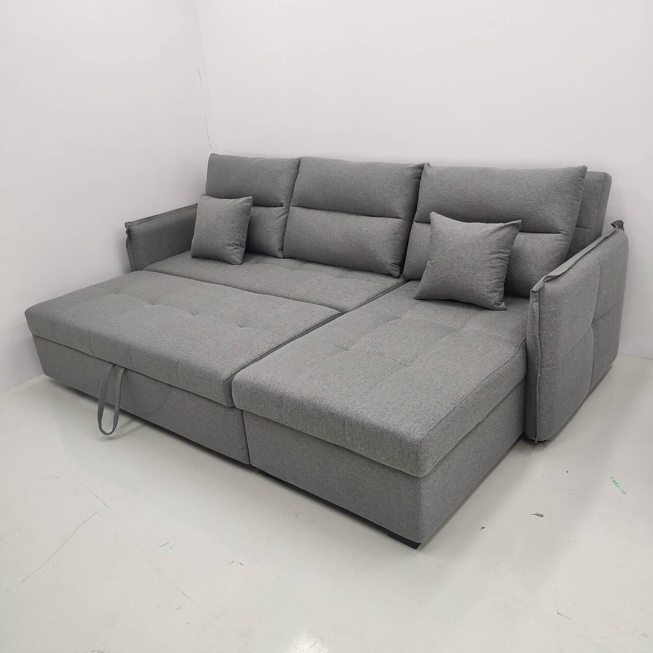 Sofá de esquina de la sala de estar moderna y simple, cama de tela de algodón y lino, almacenamiento multifuncional, sofá de doble propósito push-pull