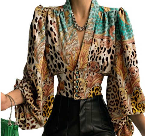 Bishop Sleeve Sleeve Type Chiffon Fabric Type Wholesale Women's Elegant Printing Solid Color Long Sleeve Blouses
