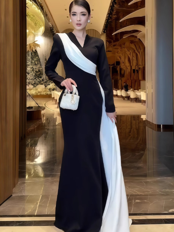 2025年欧美亚马逊外贸秋季新款仙女设计款法式气质显瘦温柔长裙|undefined