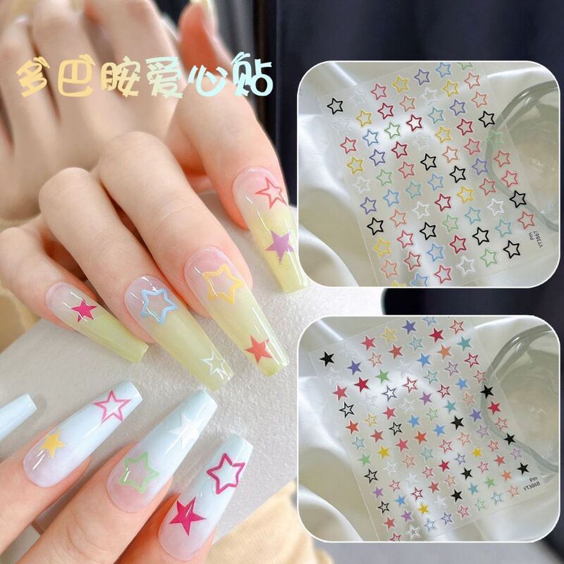 Dopamine-colored star-shaped hollow thin and flexible nail art stickers, popular macaron pentagram nail stickers Dopamine-colored star-shaped hollow thin and flexible nail art stickers, popular macaron pentagram nail stickers
