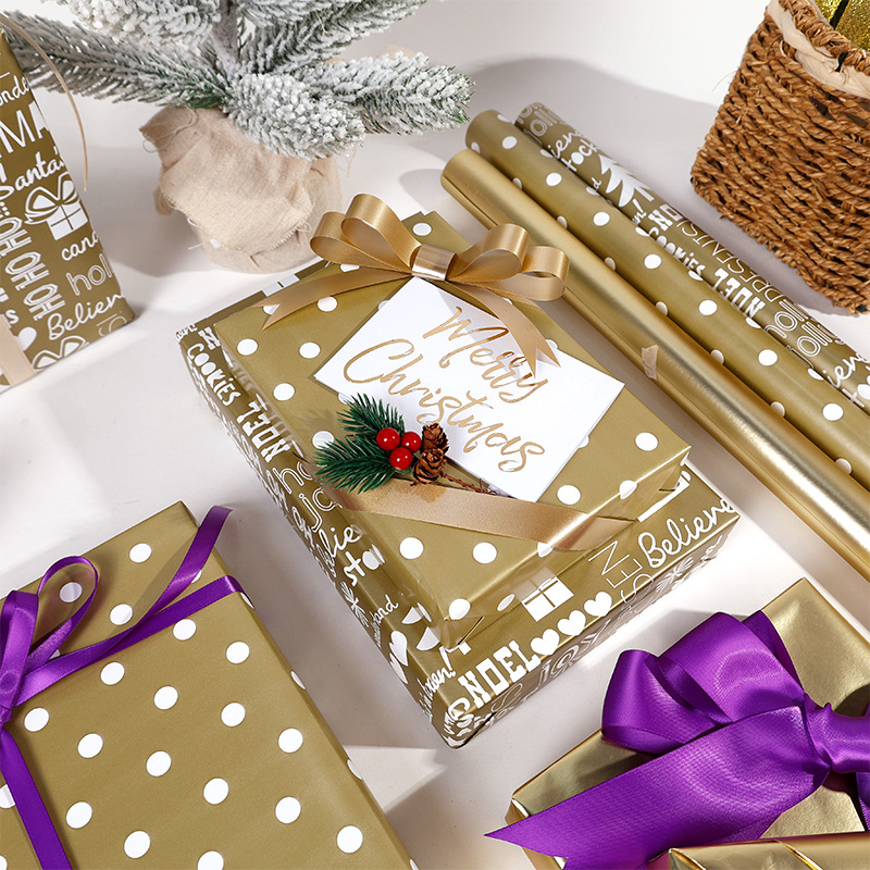 Amazon venta caliente de puntos dorados de Navidad papel de embalaje regalo de cumpleaños regalo DIY paquete de papel de libro al por mayor