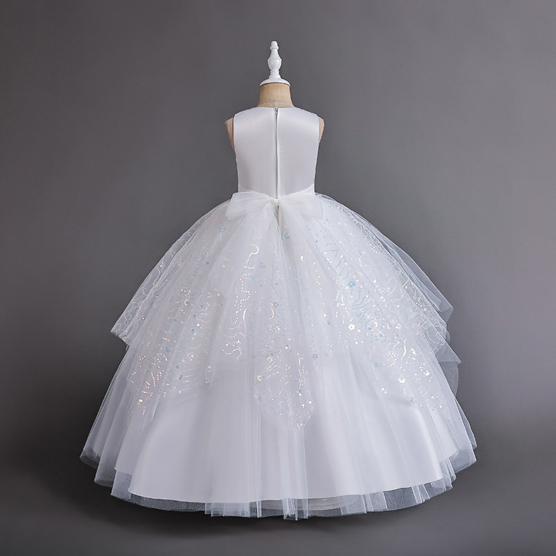 Robe de princesse longue en maille pour fille avec dentelle_voghion.com