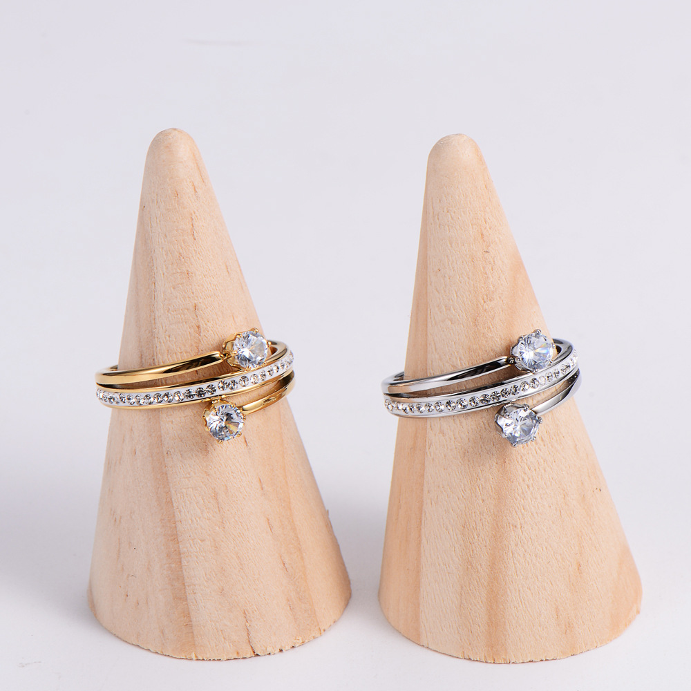 Fashion Solid Color Stainless Steel Inlay Zircon Rings 1 Piece