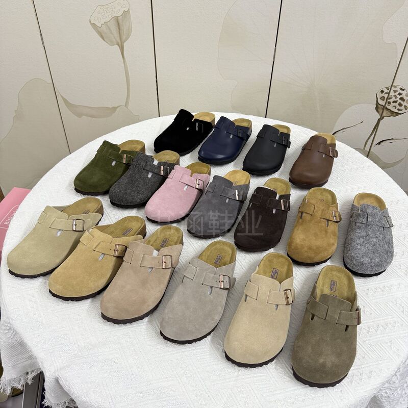 Cross-Border Large Size Genuine Leather Birkenstock Shoes for Boys, Cork Thick Soles for Outer Wear, Lazy Classic Toe-Cap Half Slippers for Women