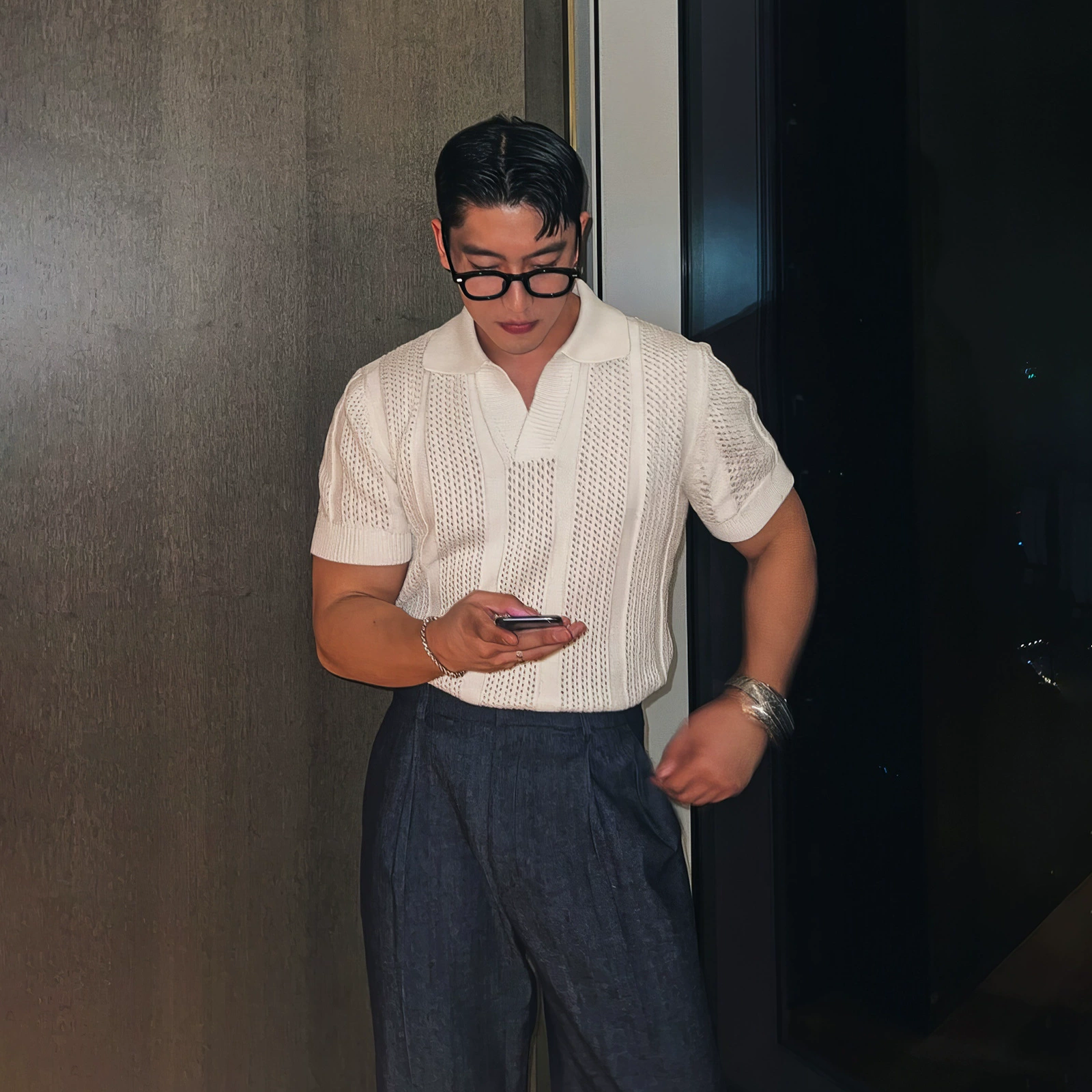 Полая сетчатая текстура Seiko трикотажная рубашка POLO футболка мужская летняя корейская рубашка с легким ветром