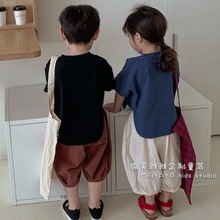 森系韩版~儿童短袖2022夏款韩国童装男女童纯色短袖恤衫宝宝半袖