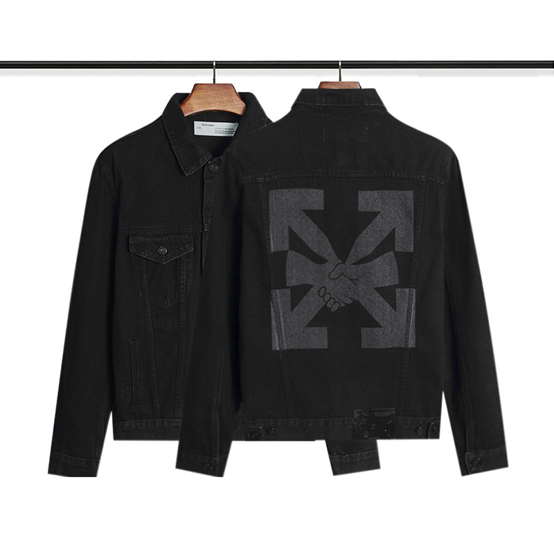 2021 Spring and Autumn New OFF handshake black arrow pattern denim coat for men and women with a batch of hair 2021 Spring and Autumn New OFF handshake black arrow pattern denim coat for men and women with a batch of hair