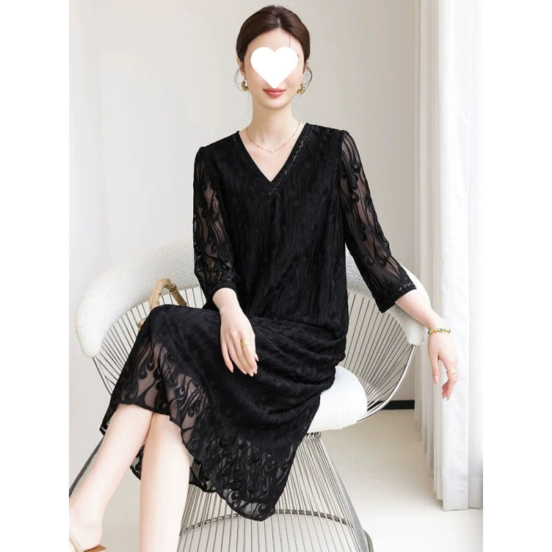 Новое шелковое платье 2025 года, летнее, средней длины, из шелка Ханчжоу, элегантное, с вышивкой, стройнящее, юбка из тутового шелка.