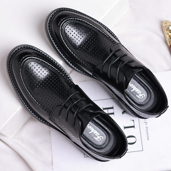 2025 Leather Shoes Hollow-out Sandals Men's Breathable Lace-up Men's Business Dress Cowhide Pointed-toe Casual Summer Men's Shoes