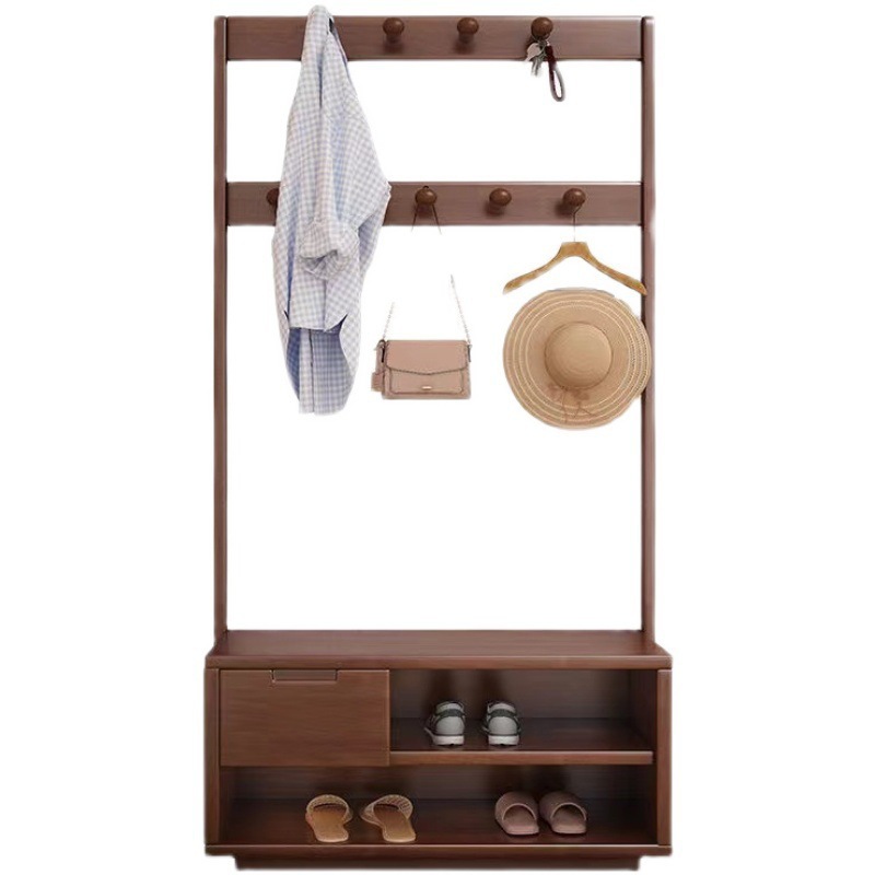 Nuevo estilo chino Perchero de madera maciza moderno minimalista percha zapato cambio taburete integrado piso-pie pasillo zapato gabinete almacenamiento
