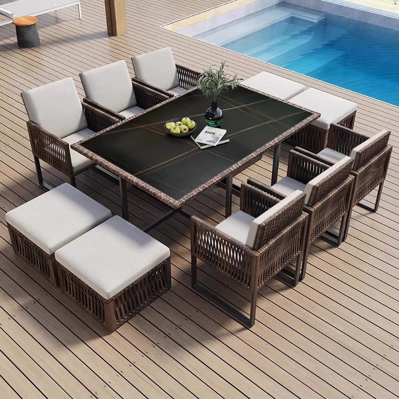 Outdoor Table and Chair Courtyard Outdoor Garden Wicker Chair Set Waterproof Sunproof Outdoor Terrace Leisure Dining Set
