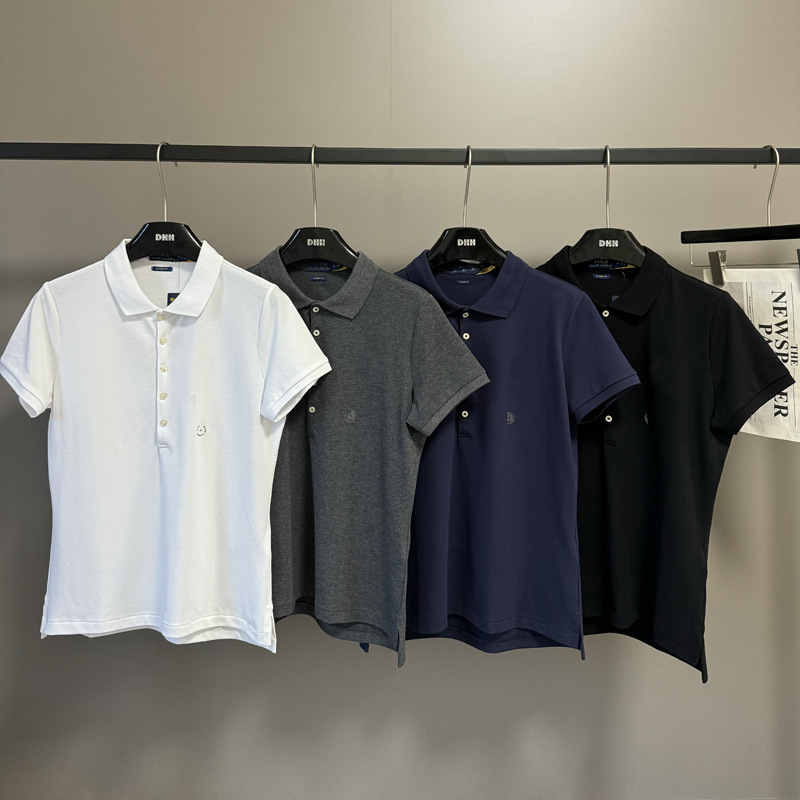 Pony Logo Embroidered Five-Button Women's Short-Sleeve Polo Shirt with a Turn-Down Collar, Casual Versatile Pure Cotton Thin Style for Commuting